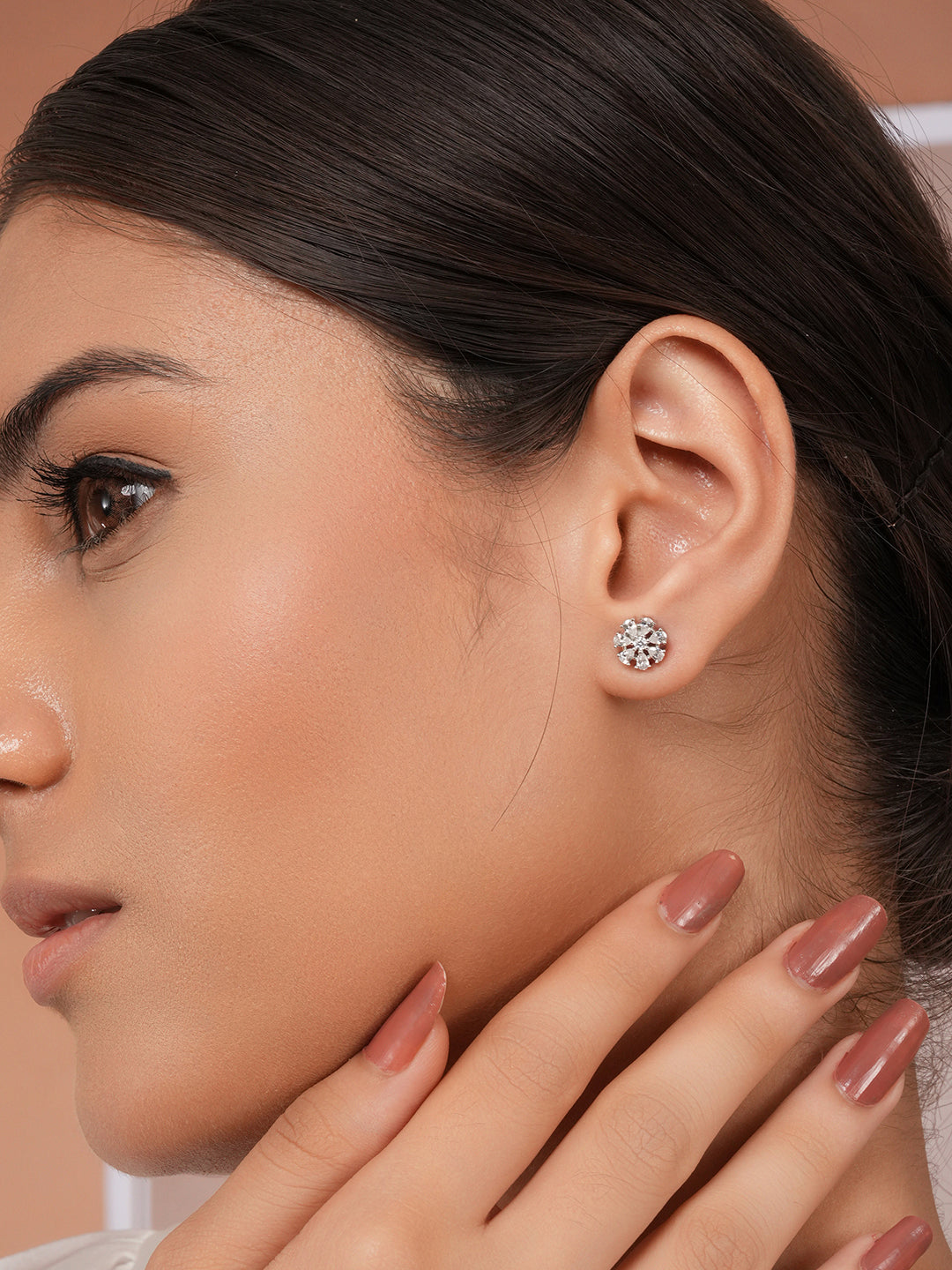 925 Sterling Silver Sterling Silver Cubic Zirconia Floral Studds Earrings